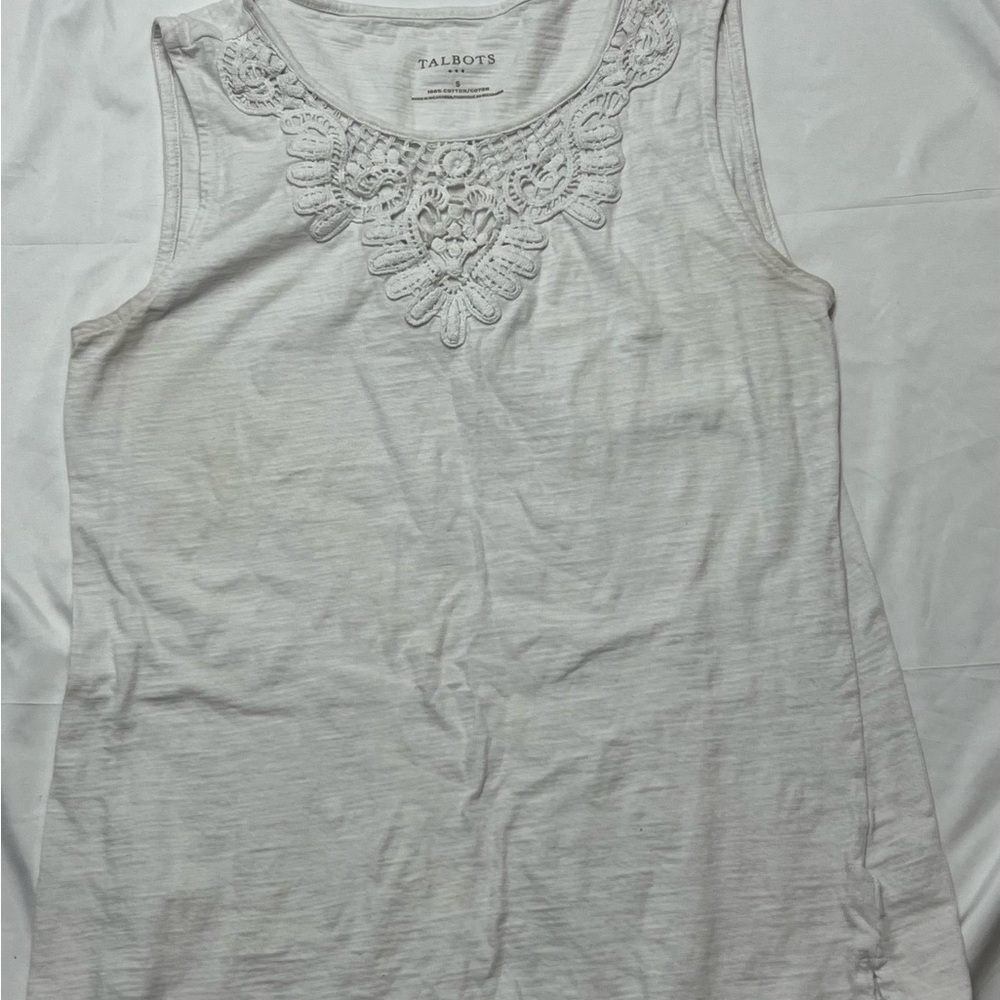 Talbots White Crochet-Trim Sleeveless Tank Top